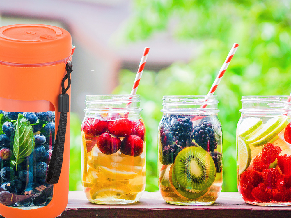 Nešiojamas usb kokteilių plaktuvas su ledo smulkintuvu, 450 ml, oranžinis