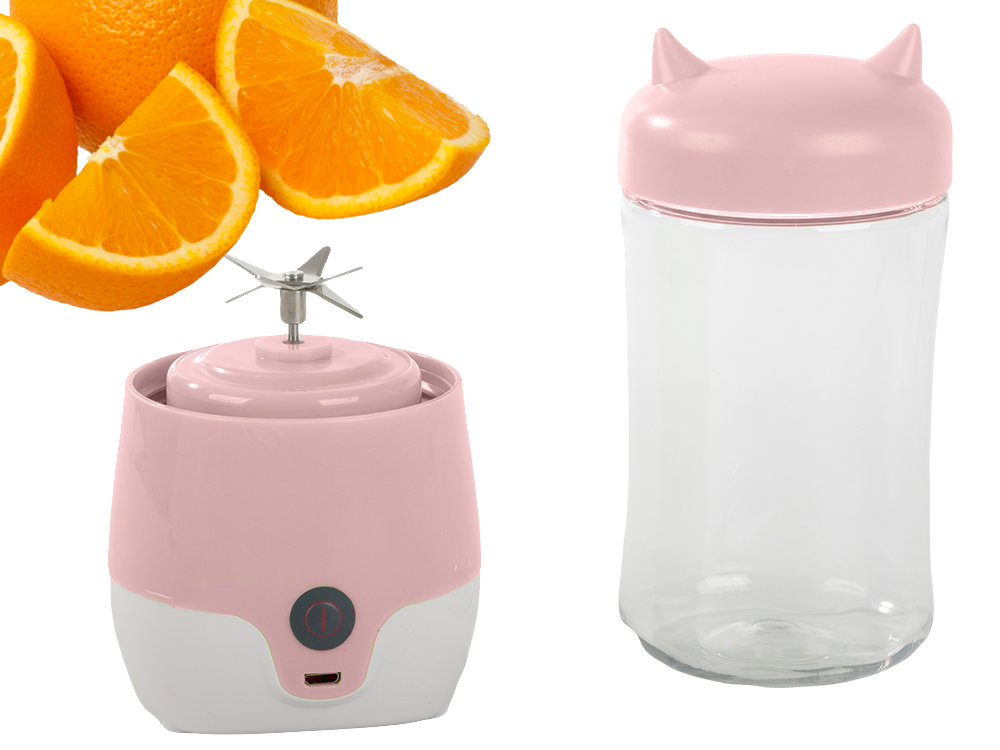Nešiojamas usb kokteilių trintuvas, 350 ml, rožinis