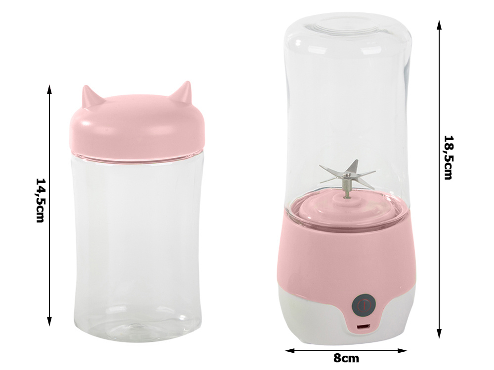 Nešiojamas usb kokteilių trintuvas, 350 ml, rožinis 1