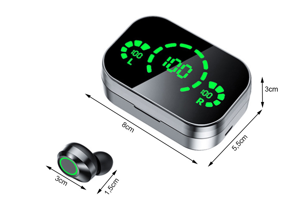 Belaidės bluetooth ausinės su įkrovimo dėklu ir mikrofonu