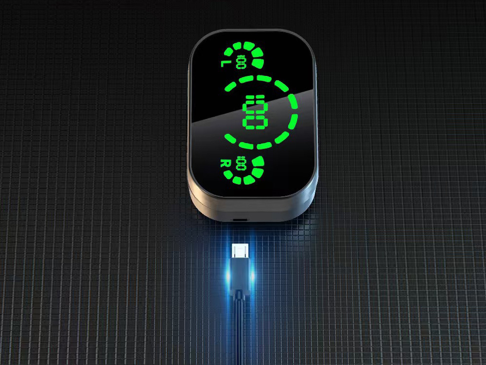 Belaidės bluetooth ausinės su įkrovimo dėklu ir mikrofonu