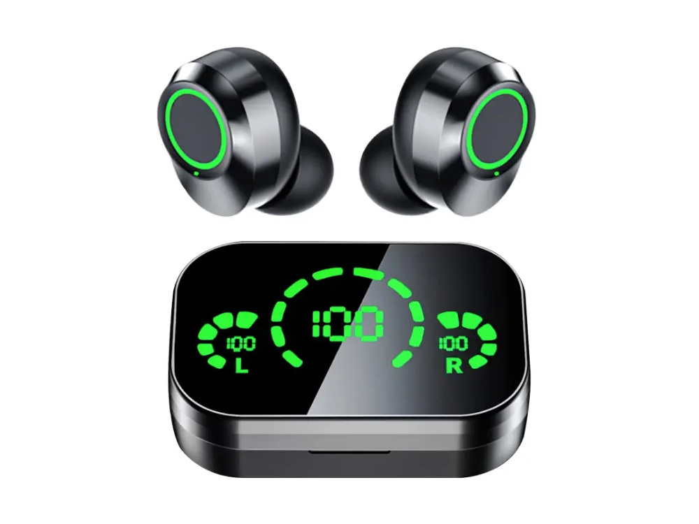 Belaidės bluetooth ausinės su įkrovimo dėklu ir mikrofonu