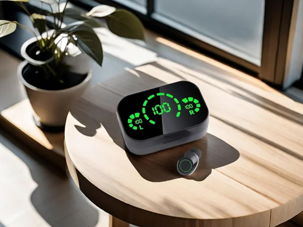 Belaidės bluetooth ausinės su įkrovimo dėklu ir mikrofonu