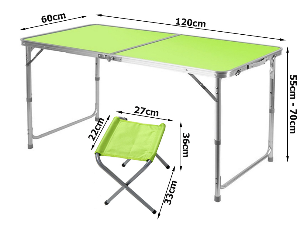 Stalas su kėdėmis kempingui, sulankstomas, 60x120 cm, žalios spalvos