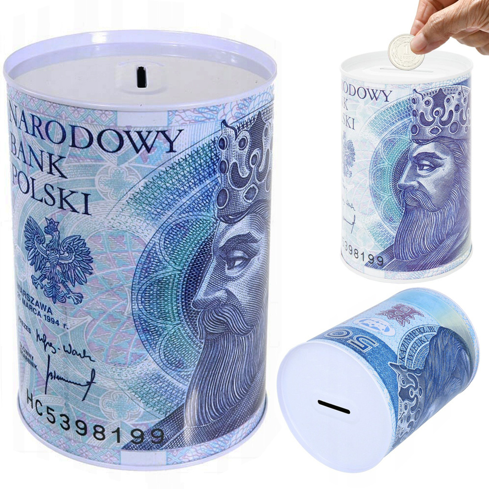 Metalinė taupyklė su banknotų piešiniais