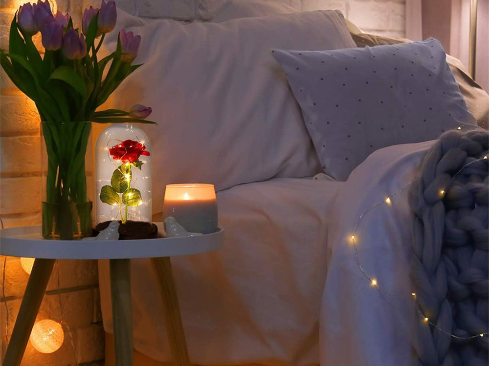 Raudona rožė stikle su led apšvietimu 3