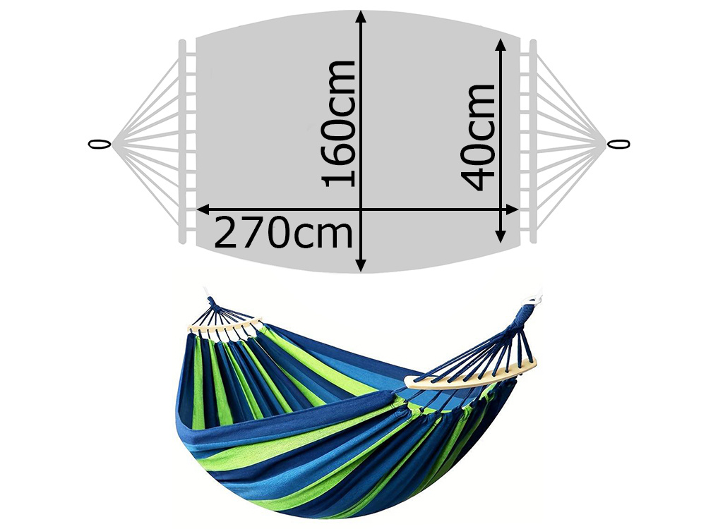 Dviejų vietų hamakas 270x160 cm su dėklu, 200 kg