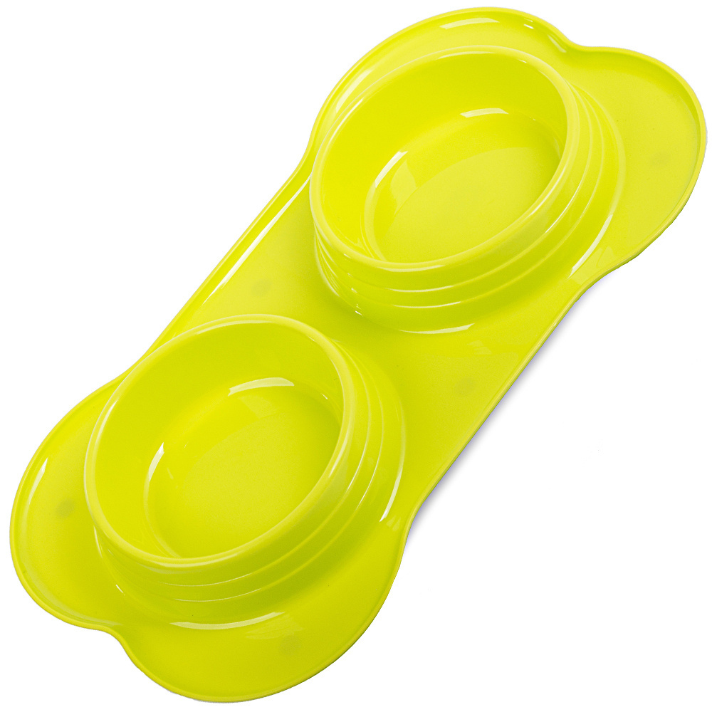 Dvigubas šunų ir kačių dubenėlių rinkinys su pagrindu 0,4 l x 2
