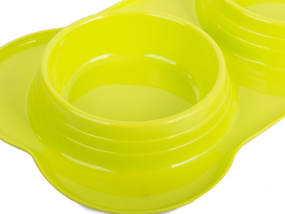 Dvigubas šunų ir kačių dubenėlių rinkinys su pagrindu 0,4 l x 2