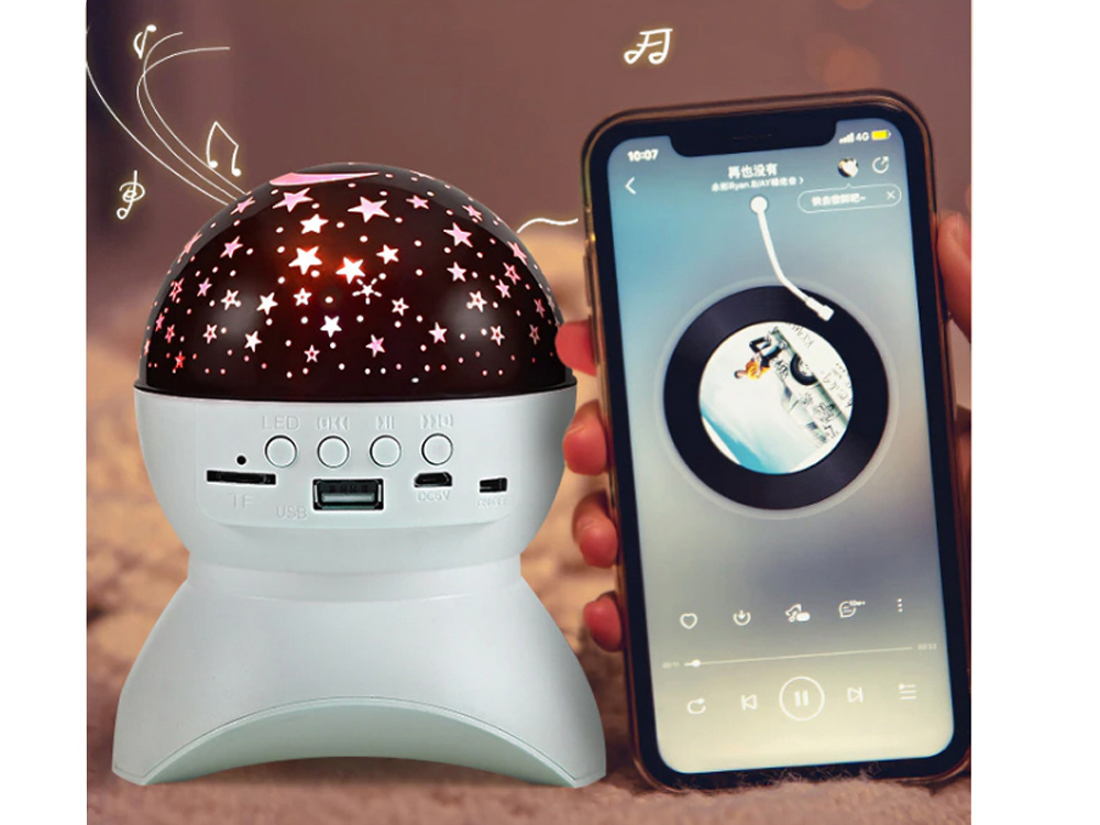 Žvaigždžių projektorius, led lempa su bluetooth garsiakalbiu