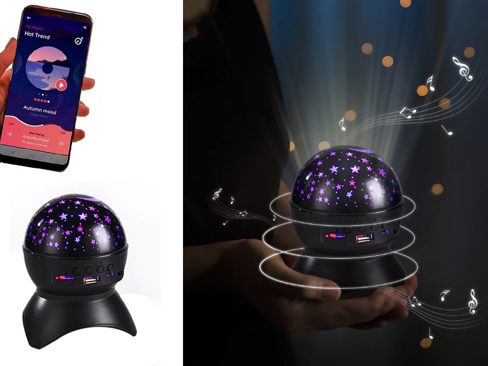 Žvaigždžių projektorius, led lempa su bluetooth garsiakalbiu
