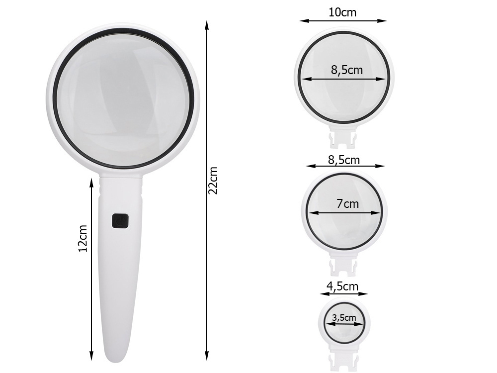 Didinamasis stiklas su led apšvietimu, 3x, 5x, 11x