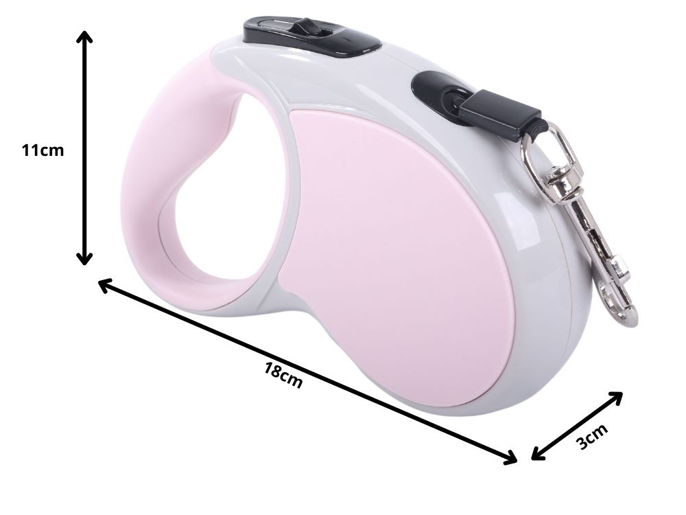 Automatinis pavadėlis šunims iki 15 kg, 5 m, rožinis