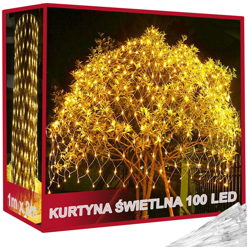 Šviesos užuolaida 100 led, šiltai balta, 1x2 m