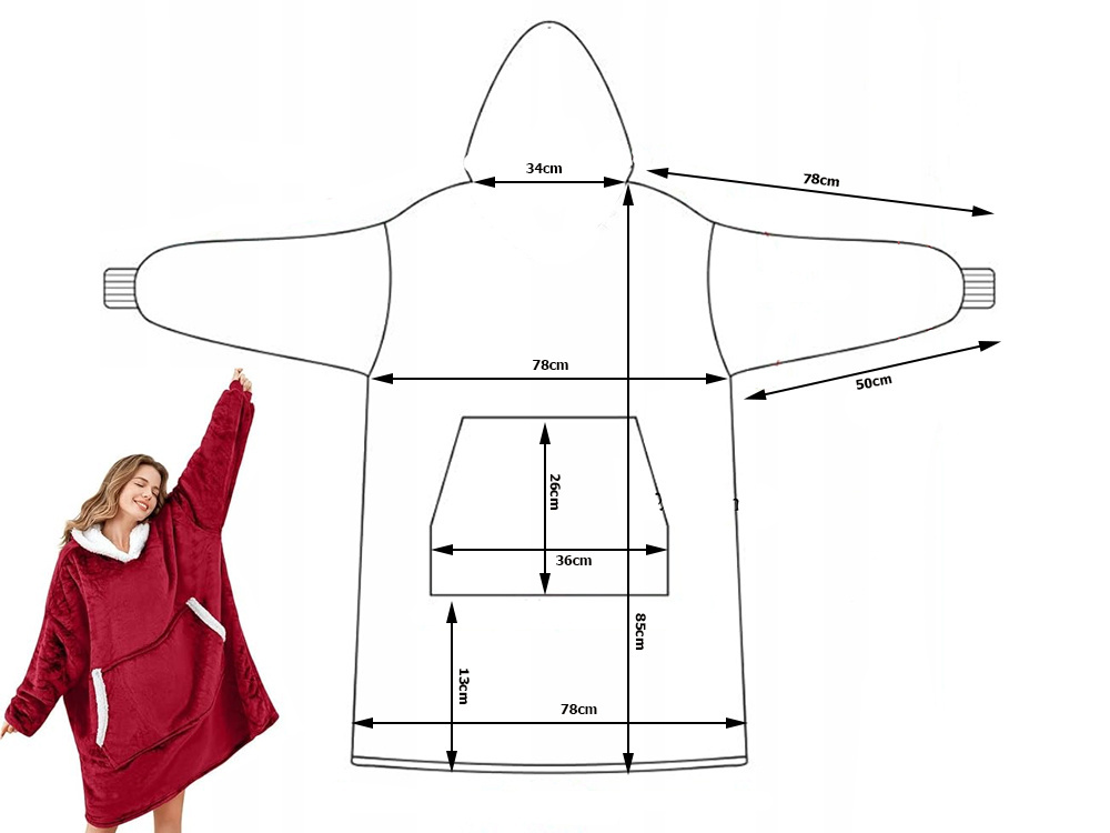 Šiltas oversize pledas su gobtuvu
