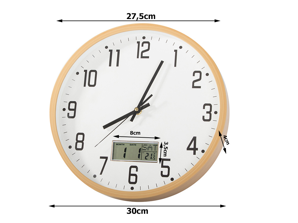 Sieninis laikrodis 30 cm apvalus su data ir temperatūra 3