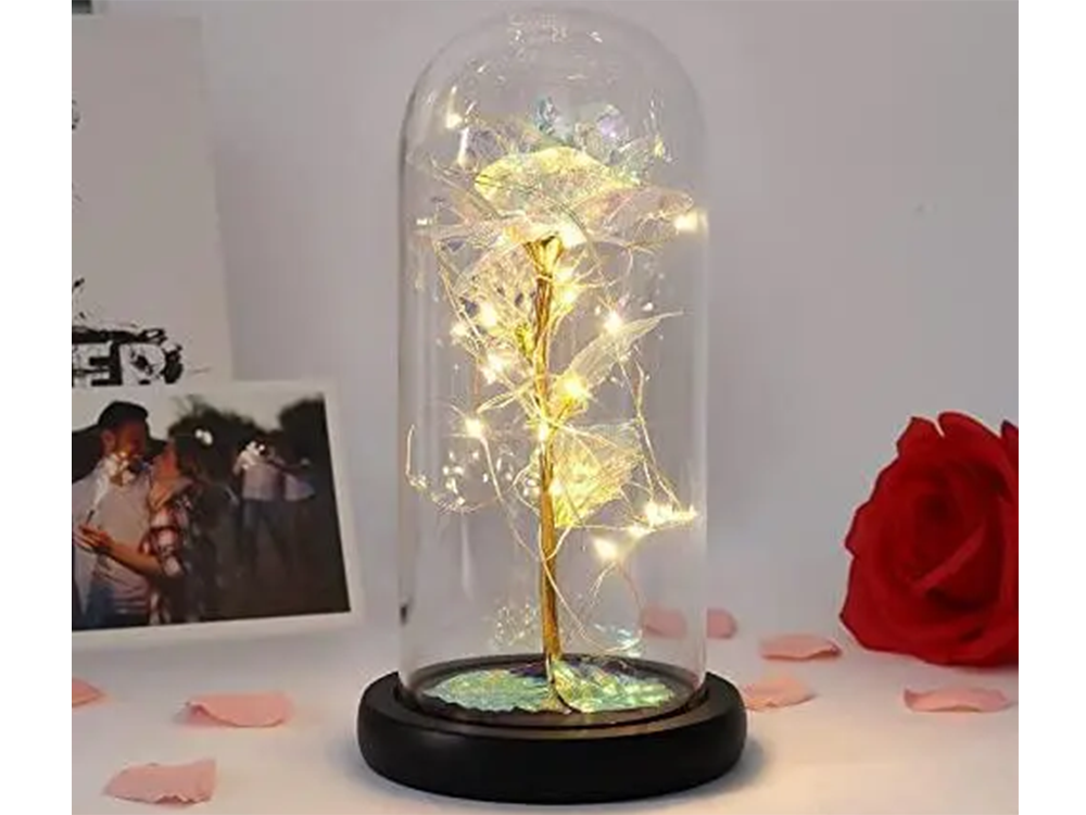 Amžina rožė stikle su led apšvietimu