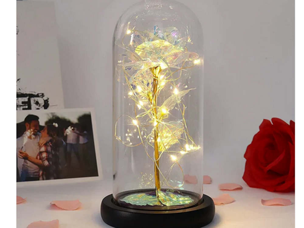 Amžina rožė stikle su led apšvietimu