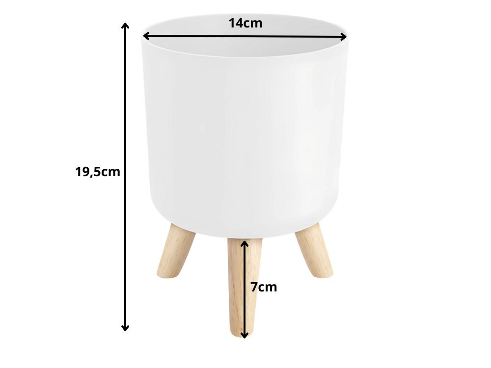 Baltas vazonas su medinėmis kojelėmis, 19,5 cm