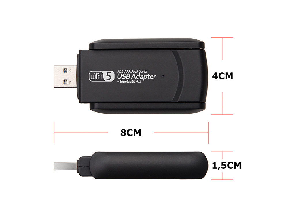 Wi-fi adapteris usb 1300 mbps su dviguba antena