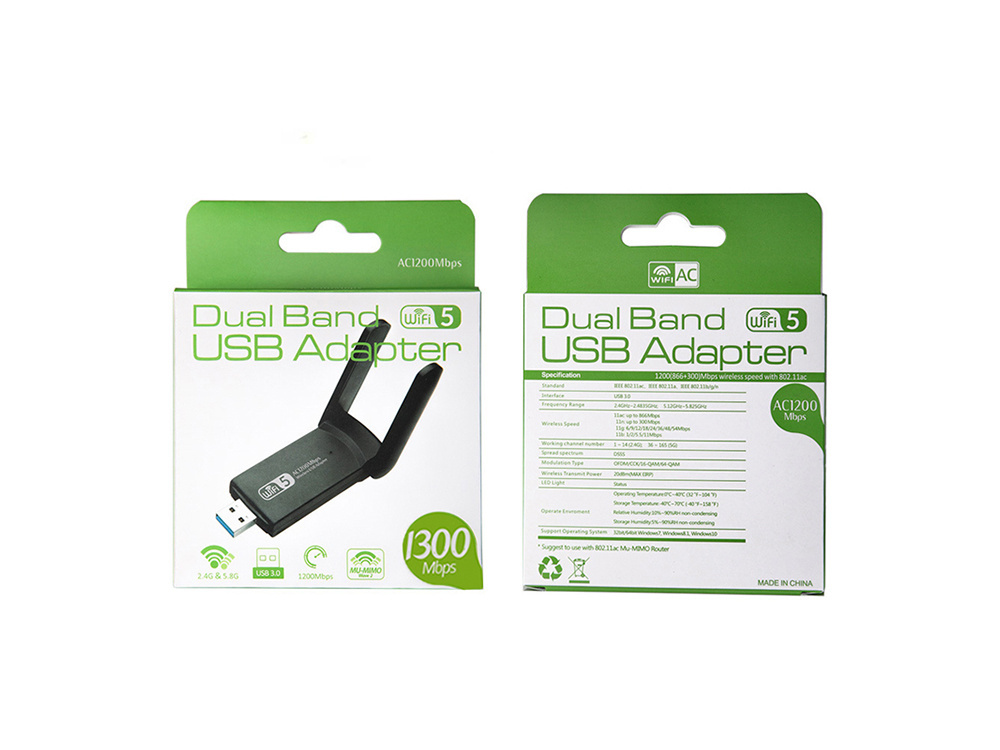 Wi-fi adapteris usb 1300 mbps su dviguba antena