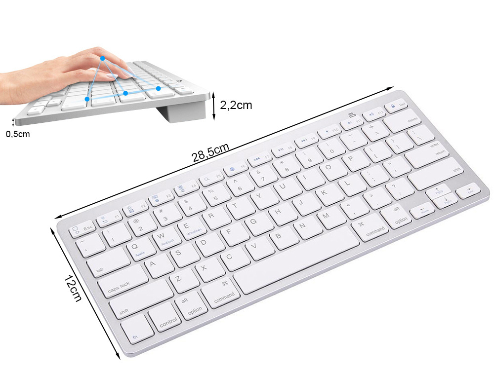 Belaidė bluetooth klaviatūra 78 klavišai, 12x28,5 cm, balta