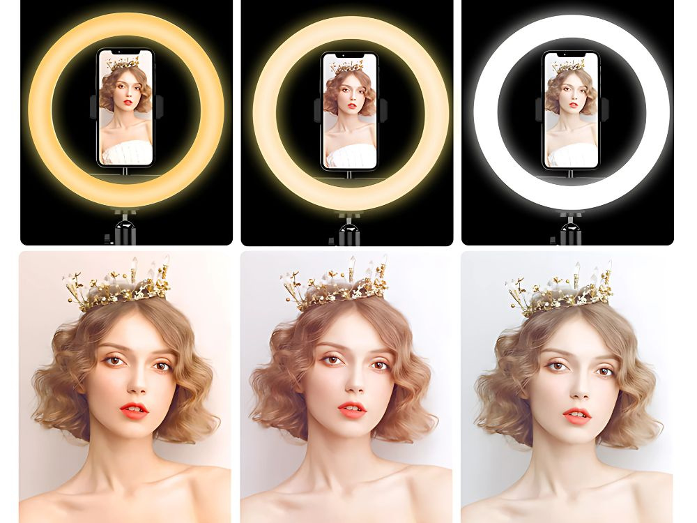Led žiedinė lempa su rgb, telefono laikikliu ir reguliuojamu stovu 2
