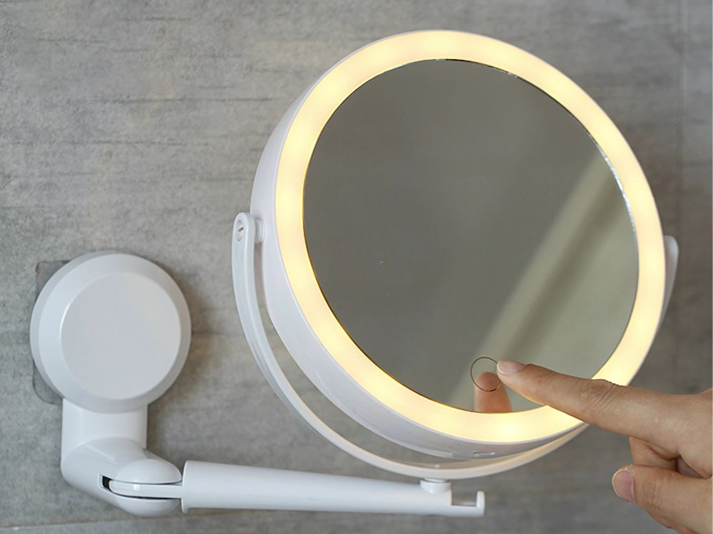 Makiažo veidrodėlis su led apšvietimu ir sieniniu laikikliu