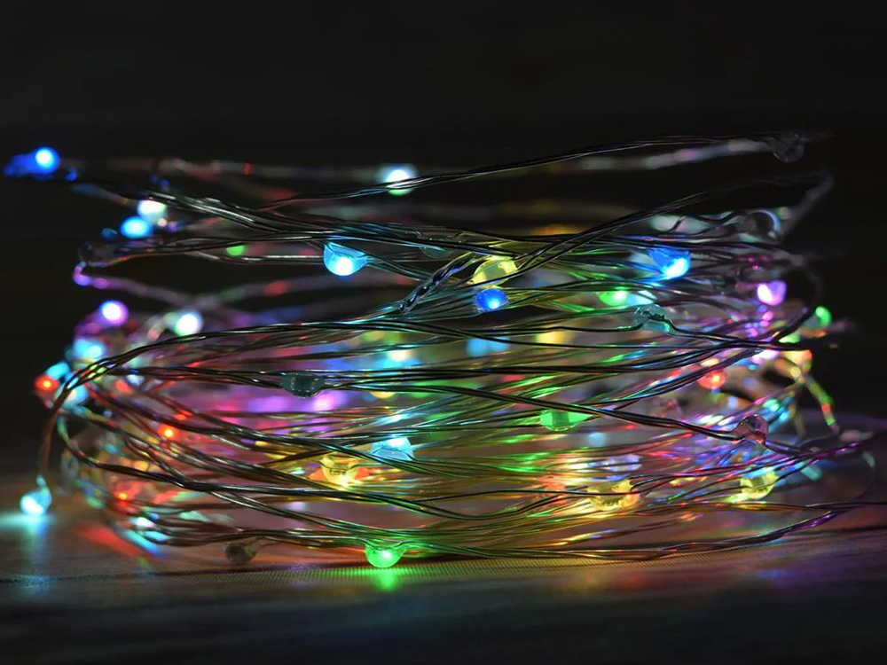 Led lemputės ant vielutės 100 led, 10 m, daugiaspalvės