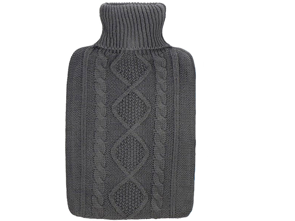 Guminis termoforas su megztu užvalkalu, 2 l, tamsiai pilkas