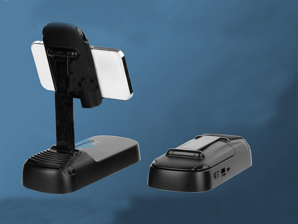 Stovas telefonui su teleskopiniu laikikliu ir bluetooth garsiakalbiu