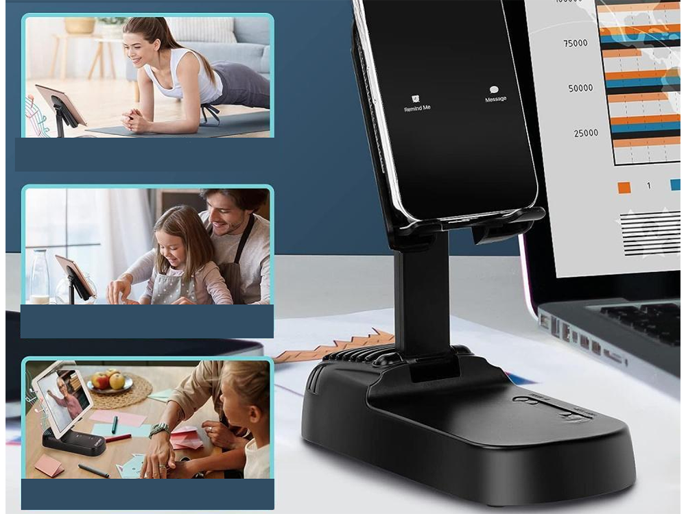 Stovas telefonui su teleskopiniu laikikliu ir bluetooth garsiakalbiu