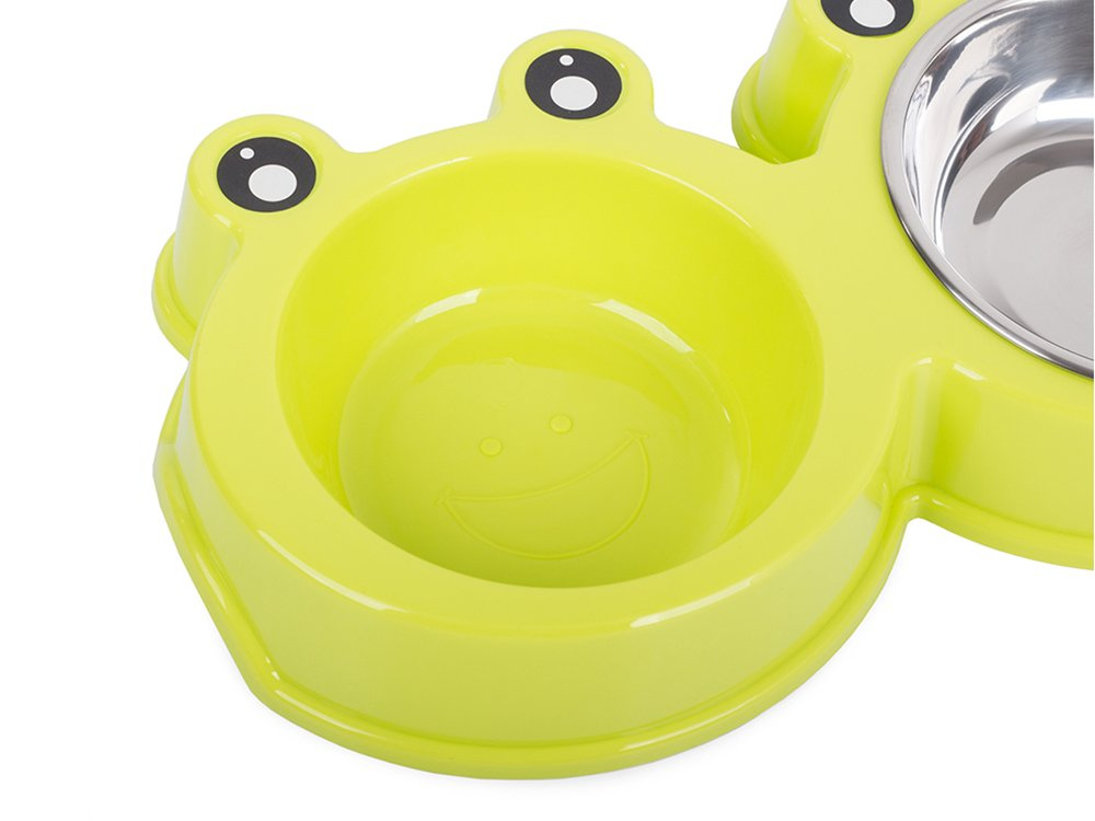 Dvigubas šunų ir kačių dubenėlis, 0,175 l x 2, žalias