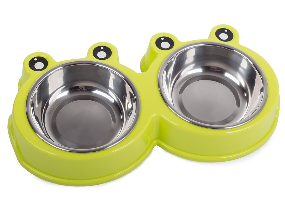 Dvigubas šunų ir kačių dubenėlis, 0,175 l x 2, žalias
