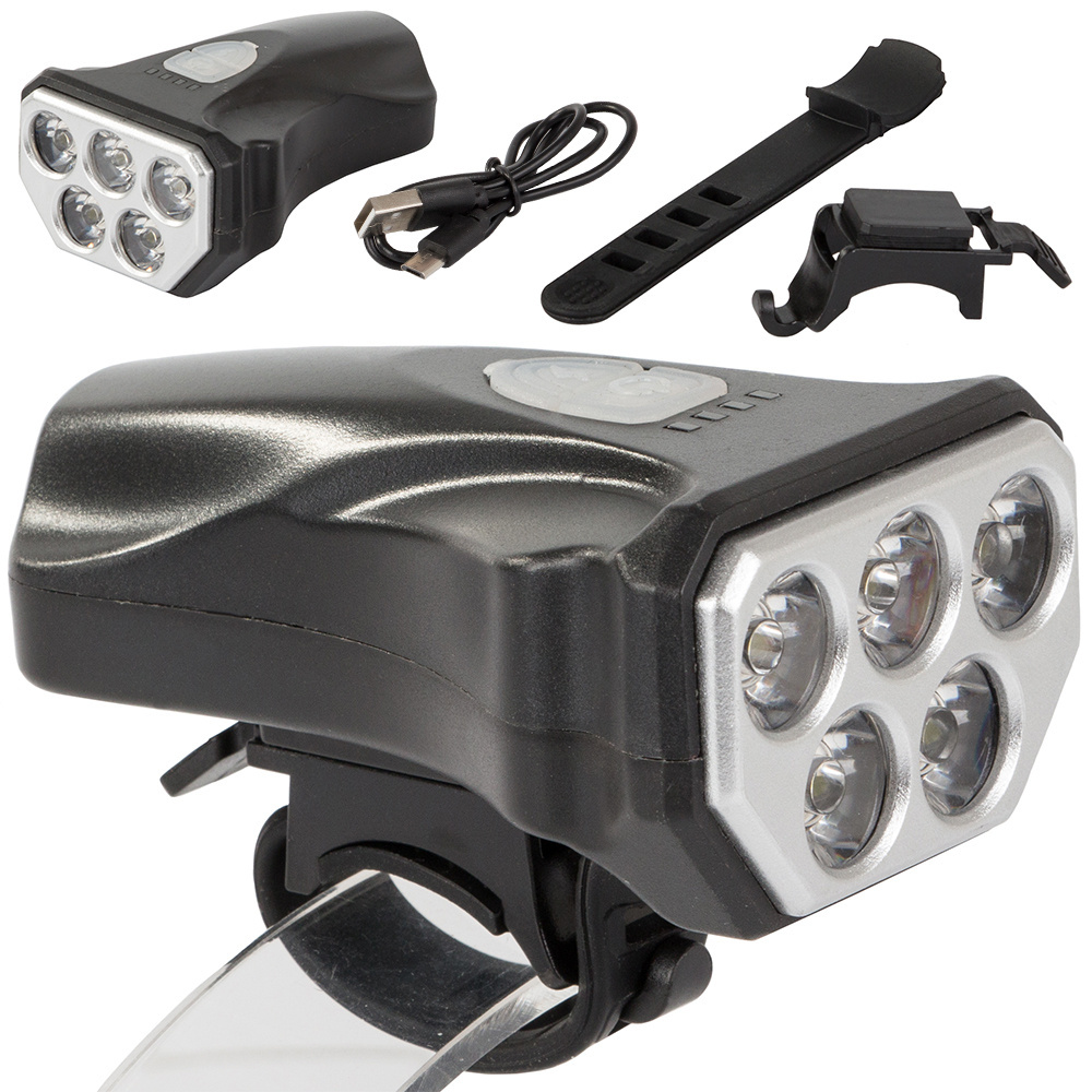 Dviračio priekinis žibintas su 5 led diodomis ir usb įkrovimu