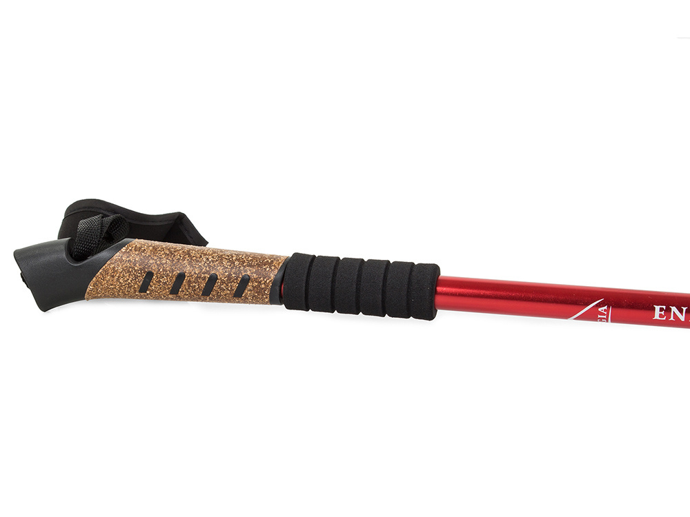 Teleskopinė nordic walking lazda su kamštine rankena, raudonas