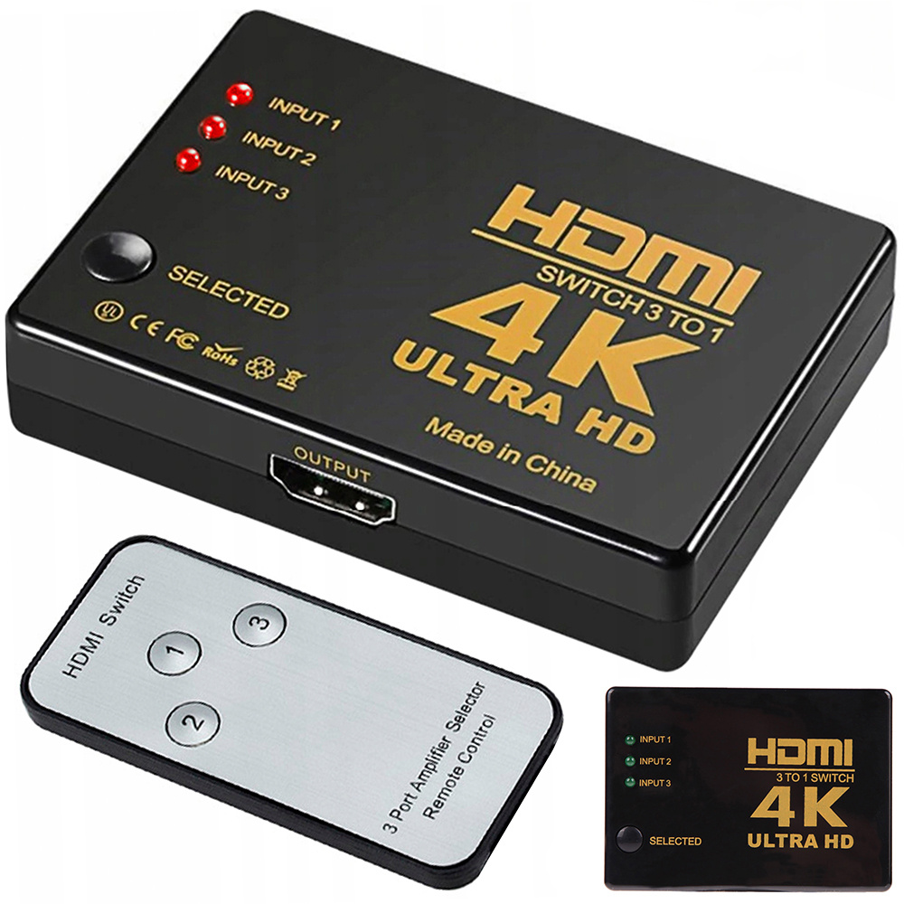 Hdmi perjungiklis 3 į 1 su ir pulteliu, 4k uhd