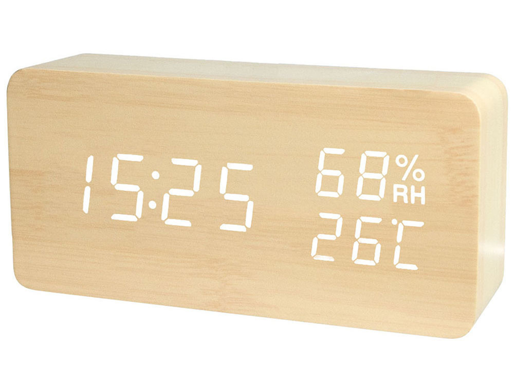 Elektroninis laikrodis su termometru ir higrometru, 15x7x4 cm