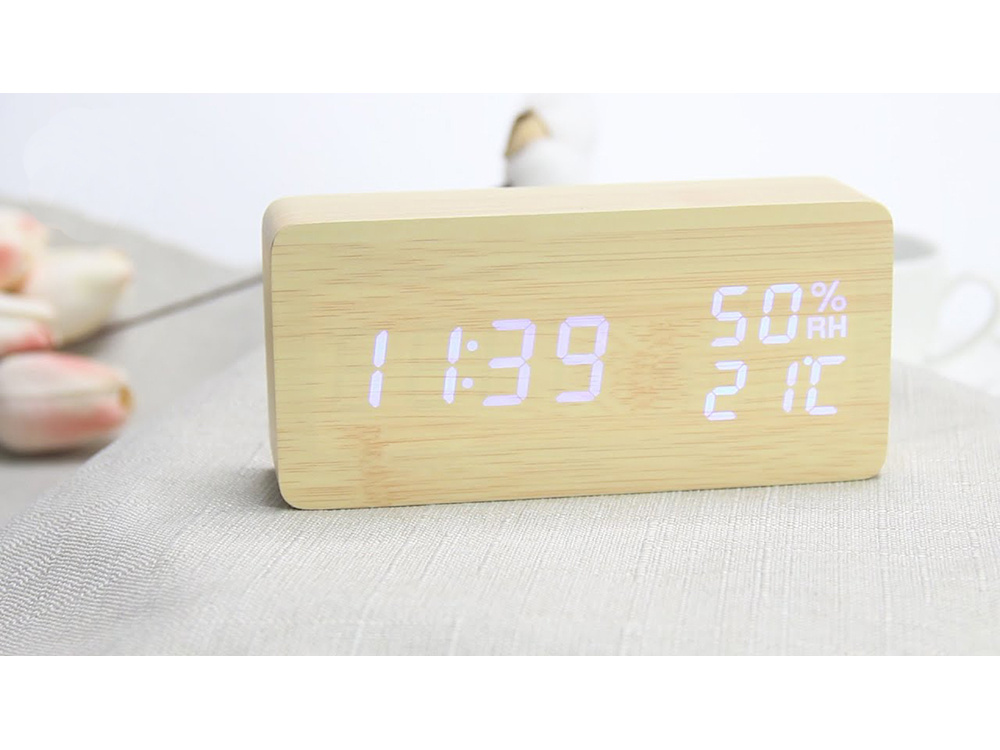 Elektroninis laikrodis su termometru ir higrometru, 15x7x4 cm