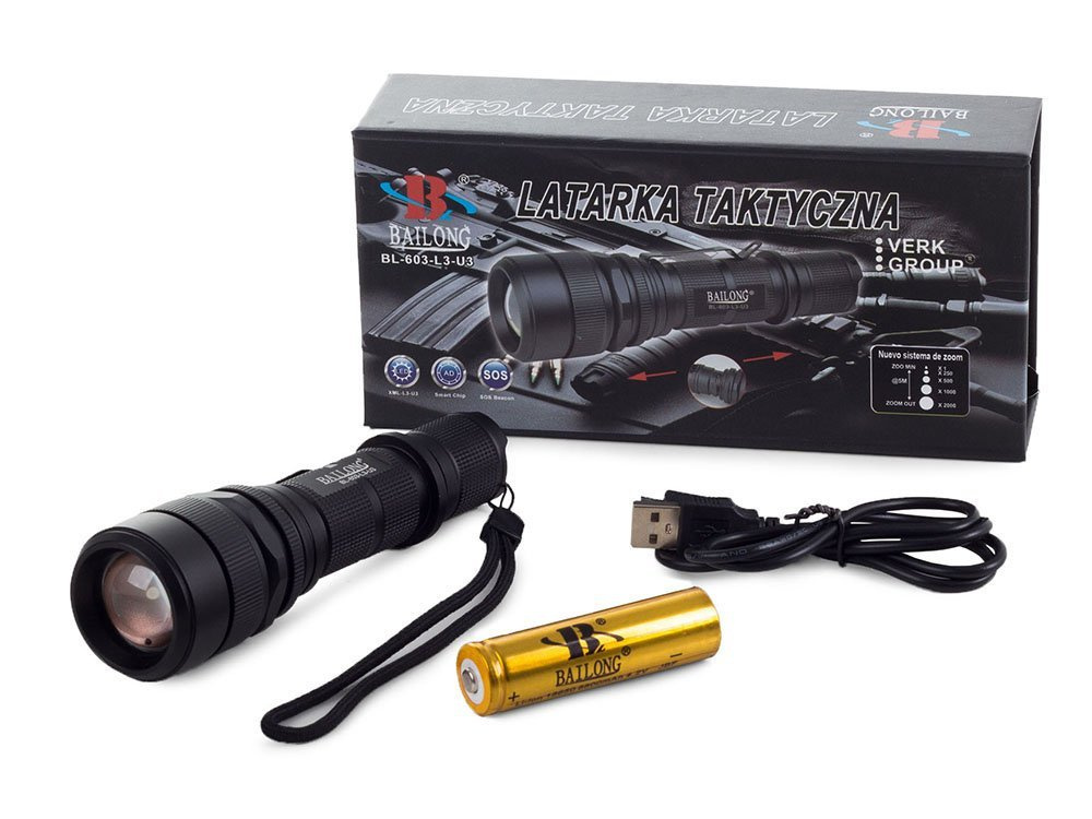 Žibintuvėlis bailong 603 led su cree xm-l t6 dioda ir usb krovimu