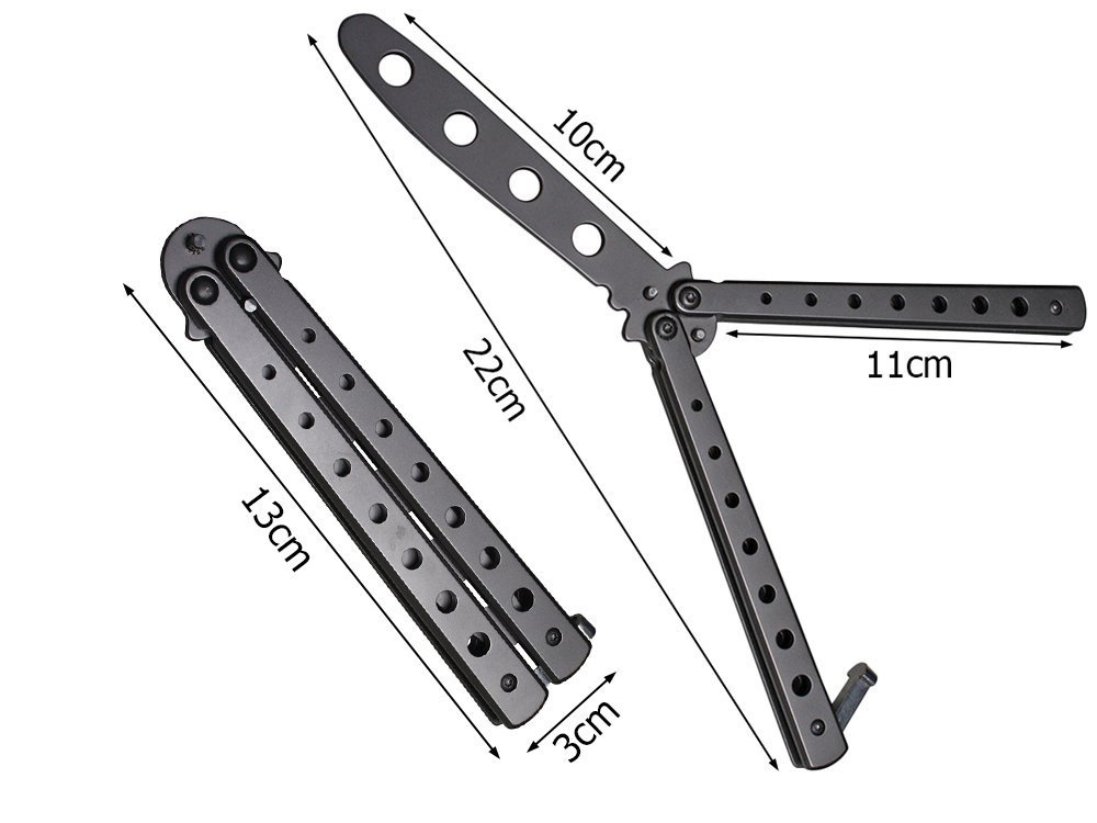 Treniruotėms skirtas juodas drugelio formos peilis, 22 cm
