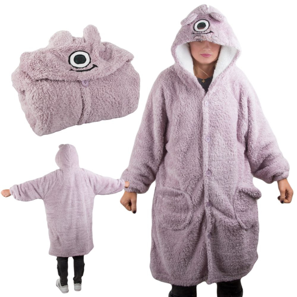 Minkštas ir šiltas oversize pledas su gobtuvu, violetinis