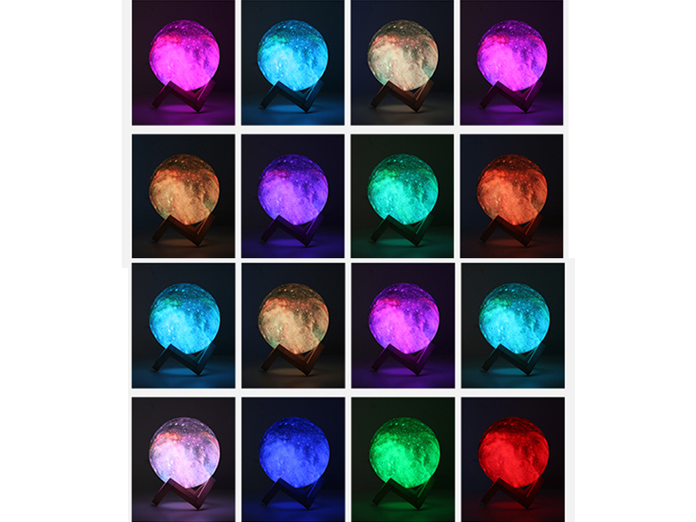 Naktinė lempa 3d mėnulis su rgb apšvietimu ir pulteliu, 15 cm
