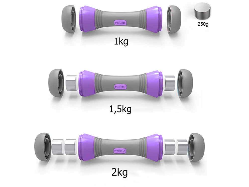 Reguliuojami hanteliai 2 x 2 kg, fioletiniai
