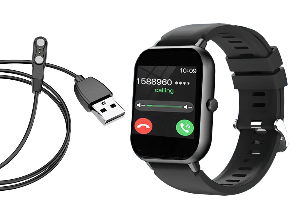 Išmanusis laikrodis su guminiu dirželiu, bluetooth, juodas