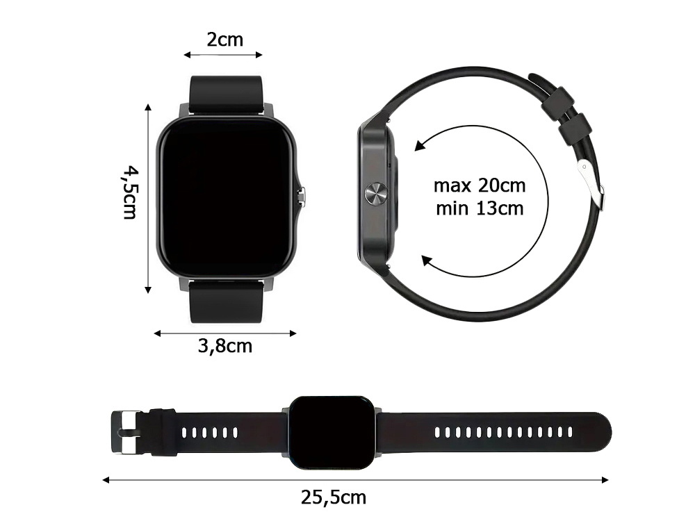 Išmanusis laikrodis su guminiu dirželiu, bluetooth, juodas