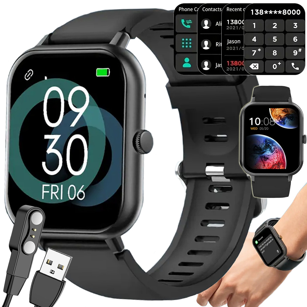 Išmanusis laikrodis su guminiu dirželiu, bluetooth, juodas