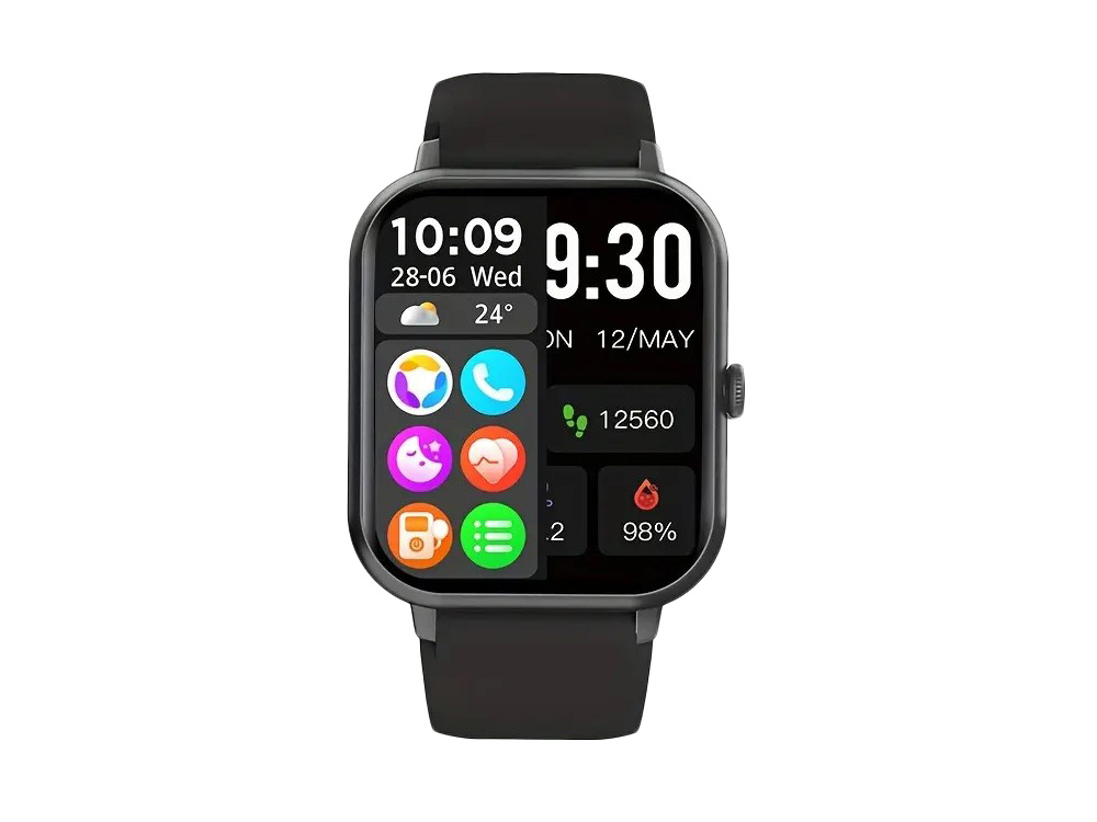 Išmanusis laikrodis su guminiu dirželiu, bluetooth, juodas