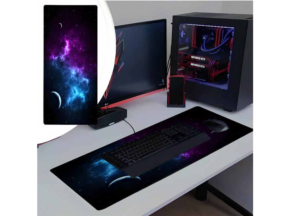 Žaidimų pelės kilimėlis xxl 80x30 cm su kosmoso grafika