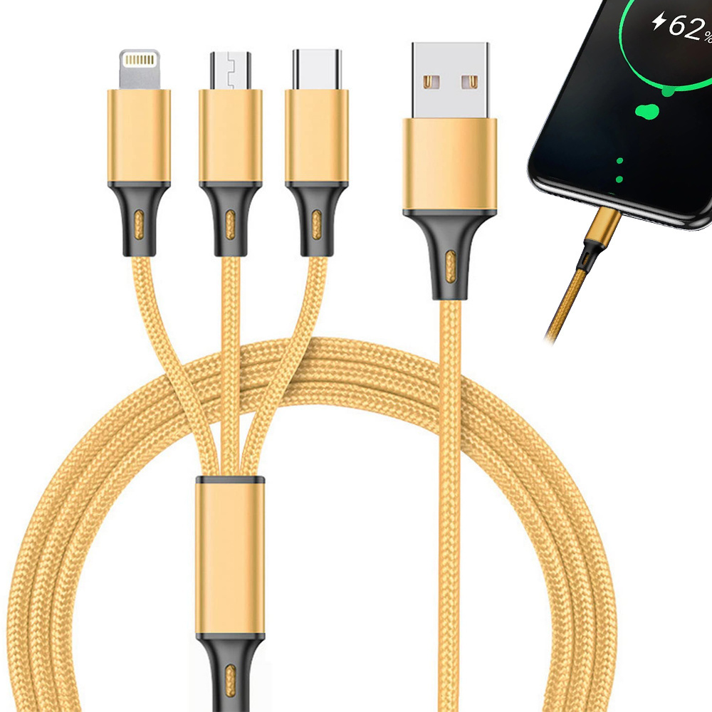 Usb kabelis 3 viename su type-c, micro usb, lightning jungtimis, 1,2 m